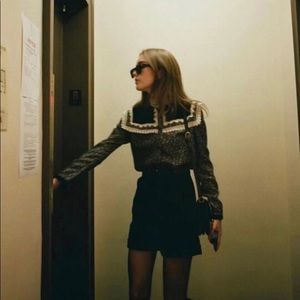 SAINT LAURENT Embroidered floral wool shirt